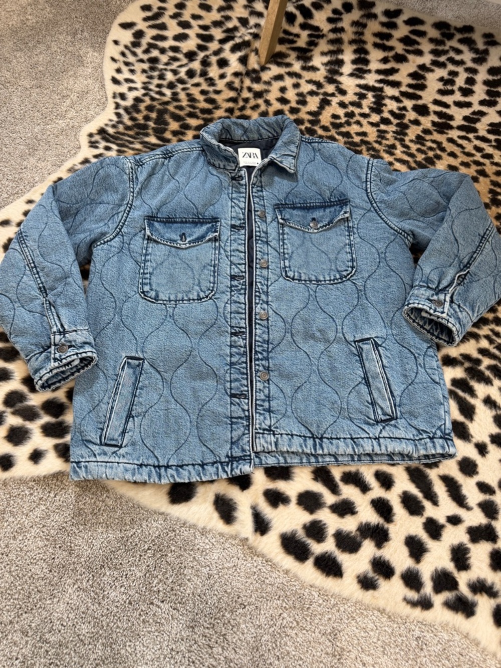 Zara Quilted Padded Denim Jacket 1213/048 Blue Size XL